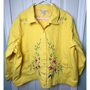 Victor Costa Occasion Sz 3XL Yellow Floral Butterfly Embroidered Jacket Lined